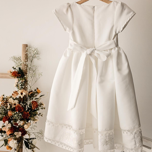 ชุดเดรสวินเทจสีขาวสำหรับเด็กผู้หญิงเดรสผ้าแพรแข็งชุดเดรสเจ้าหญิงแขนสั้นคอกลมงานปักลายวิกตอเรีย-ODM - Product Image 6