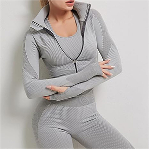 Fitness Clothes Eco Friendly <b>3</b> Pcs Polyester Spandex Yoga Sets Wholesale Hot Yoga Leggings Running Bra Jackets Breathable - Product Image 3