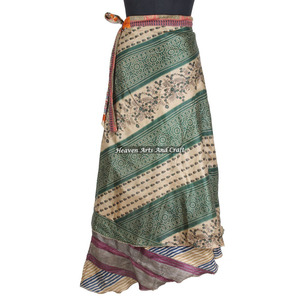 New Latest Design Wrap Around <b>Skirts</b> Women Wear Vintage Silk Sari <b>Long</b> Length Wrap Around <b>Skirt</b> 2 Layer Reversible Cover up Wear - Product Image 4