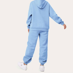 Ensemble de survêtement en molleton épais pour femme, personnalisable avec logo imprimé, comprenant un sweat à capuche et un pantalon de jogging, ensemble deux pièces pour l'hiver - Product Image 2