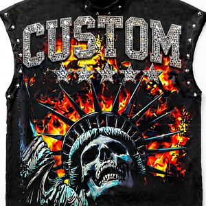 Camiseta sin mangas con estampado gráfico de diamantes de imitación personalizados, 100% algodón jersey, tela suave, estilo vintage, para uso unisex. - Product Image 3