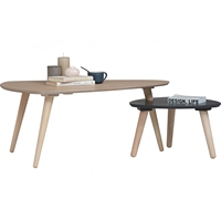 Juego de 2 mesas de centro nido de estilo escandinavo moderno, duradero, plegable, para sala de estar, con cubiertas blancas en forma de guijarro, de madera maciza.