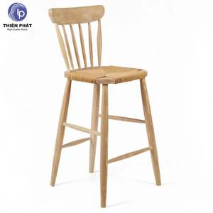 Chaise de bar moderne en bois de frêne massif avec siège tressé à la main pour comptoir de cuisine et bar à domicile - Product Image 1