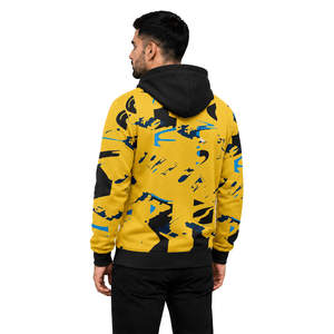 Sweat-shirt à capuche pour homme, imprimé abstrait jaune, noir et bleu, coupe classique, streetwear décontracté, pull avec poche et cordon de serrage à la capuche - Product Image 4
