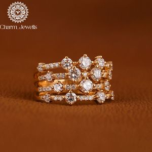 Bague Romantique Charm_Jewells pour Femme, Plaqué Or 18K, Moissanite en Grappe, Coupe Ronde Brillante, Motif Floral, Sertissage à Griffes - Product Image 6