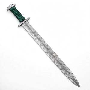 Handcrafted Damascus Steel Historical Display Craft Replica <b>Green</b> <b>Cord</b> Wrap Collector Art - Product Image 1