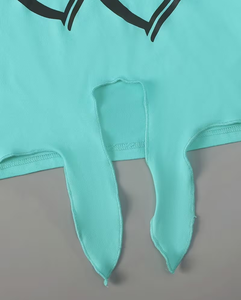 Girls 2-Piece Set Short Sleeve Crop Top With <b>Heart</b> Print <b>Black</b> Shorts With Turquoise Trim Breathable Polyester Cotton Casual - Product Image 5