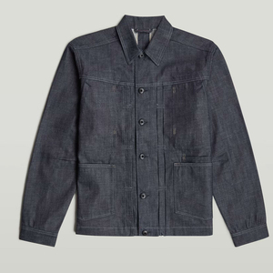 <b>Men's</b> Denim <b>Jacket</b> Solid Color Full Sleeve Turn-down Collar Regular Fit <b>Utility</b> Style Topstitch Pockets Anti-shrink Cotton - Product Image 5