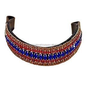 Banda de cuero para cejas de caballo, diseño personalizado y tamaños, liso, negro, prémium, decoración de 5 filas, cristales rojos y azules reales, cadena ostentosa - Product Image 1