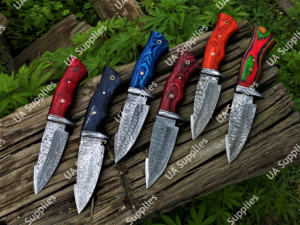 Couteau de camping à lame fixe en acier Damas fait main, facile à transporter, tranchant comme un rasoir, manche en bois, étui en cuir, personnalisable OEM - Product Image 6