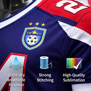 Jersey de Fútbol Americano Personalizado OEM, Sublimado, Bordado, Cuello en V, Talla Grande, Manga Corta, Secado Rápido, Transpirable, 100% - Product Image 4