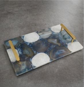 Rectangular Marble <b>Storage</b> Tray With Gold Handles Modern Design Living Room <b>Tabletop</b> Accessory - Product Image 3