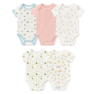 Combinaison bébé unisexe personnalisée en coton 100% tricoté, écologique, à manches courtes, imprimé dessin animé, fermeture boutonnée, barboteuse pour nourrisson - Product Image 5