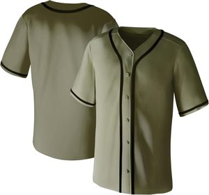 Olive Green V-Neck Short Sleeve Baseball Jersey Casual Shirt Summer Wear Solid Color Woven <b>Fabric</b> - Product Image 1