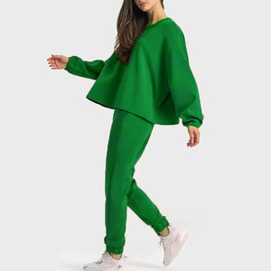 Style Sports Wear Solid Accept Customized Color Women's Cotton Active wear 2-Piece <b>Set</b> with Sweatshirt - Product Image 3