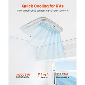 เครื่องปรับอากาศแบบติดหลังคา RV ขนาด 15000 BTU แบบไม่ใช้ท่อ ดีไซน์เงียบ 65 เดซิเบล พร้อมระบบจอดอัตโนมัติและกล่องกระจายลม พร้อมแผงควบคุมการทำงาน - Product Image 2