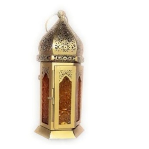 Portavelas Decorativo para Bodas, Grabado a Mano, Acabado Brillante, Linterna Metálica para Velas, Acabado Dorado - Product Image 1
