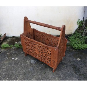 Porte-revues rectangulaire en bois de sheesham léger, fait main, style vintage, design rustique, écologique et durable | - Product Image 3