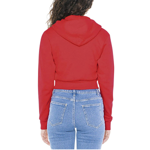Women <b>Red</b> Hooded Crop Sweatshirt Long Sleeve Solid Color Zipper Front Casual Streetwear Style - Product Image 3