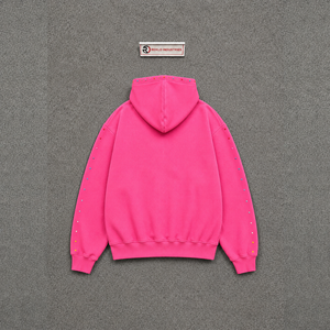 เสื้อฮู้ดดี้สีชมพูทรงโอเวอร์ไซส์ แฟชั่นสไตล์ดิสเทรส ผ้าฟลีซเนื้อนุ่ม ทรงหลวม ใส่สบาย สตรีทแวร์ทันสมัย ไซส์ C - Product Image 6