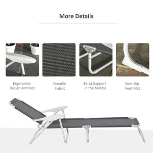 Sdraio Pieghevole Regolabile Grigio Scuro con Braccioli a 4 Posizioni per Patio, Spiaggia o Terrazza - Product Image 5