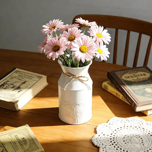 Vase à fleurs en métal galvanisé blanc, style antique rétro, pot de fleurs rustique vintage, porte-fleurs primitif, jardinières de ferme - Product Image 6