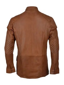 เสื้อแจ็คเก็ตหนังสีน้ำตาลผู้ชายแบบสี่กระเป๋า - Product Image 2
