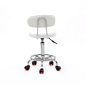 Adjustable Round Salon <b>Stool</b> <b>with</b> White Anti-Rust Chair <b>Back</b> and Line Features - Product Image 3