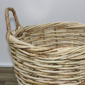 Handwoven Natural Rattan Round Storage <b>Basket</b> With Handles Rustic Style Clothing Storage Bin - Product Image 4
