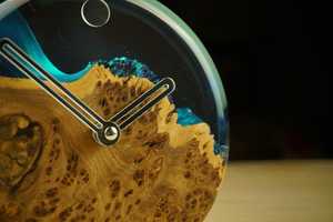 Handmade Burl Wood <b>Clock</b> Modern Epoxy Resin Desk Decor - Product Image 4