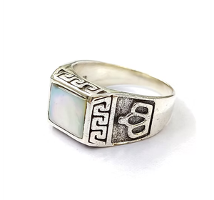 Bague en argent sterling 925 avec nacre, forme carrée, cabochon, unisexe, signet, vente en gros, fabricant de bijoux - Product Image 2