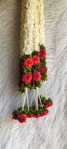 Guirlandes de fleurs artificielles faites à la main, blanches Mogra et roses, avec des suspensions de perles, pour la décoration de la maison, les mariages et les festivals. - Product Image 2