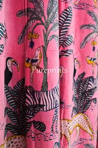 Vintage Cotton Velvet Curtain: Candy Pink Jungle Print, Boho Drapes (Set of Two) Can Be Customized Any Size in Wholesale Price - Product Image 3