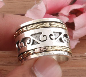 Bague Tournante Anti-Stress en Argent Sterling 925 avec Perles, pour Femmes et Hommes, Style Bohème, Méditation, Mariage, Bijoux Classiques, Vente en Gros - Product Image 1