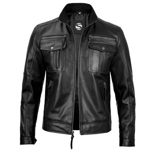 Blouson de moto en cuir véritable pour homme, hiver, OEM, 100% cuir, écologique, imperméable, logo frontal - Product Image 4