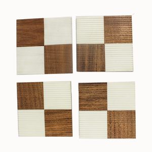 Sous-verre carré en bois et os, motif rayé, couleur marron/crème - Product Image 4