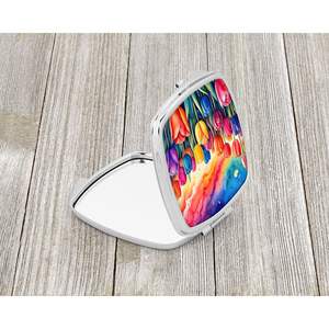 Espejo de maquillaje de viaje compacto de tulipanes coloridos, espejo decorativo de bolsillo de mano plegable para regalo de mujeres y niñas - Product Image 2