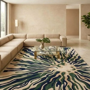 Tapis d'appoint abstrait de luxe, design éclaboussures bleu-vert, tapis moderne en laine tufté à la main, tapis de salon doux et moelleux, décoration artistique pour la maison - Product Image 5