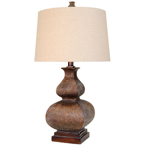 Lampes de table en forme de vase au design attrayant, finition martelée, lot de 2, métal bronze, abat-jour en lin naturel, pour salon et chambre, meilleur prix - Product Image 2
