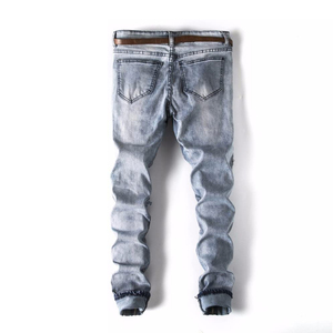 Men's Straight Casual <b>Denim</b> Pants 100% Breathable Eco-Friendly Lightweight <b>Material</b> Solid Color Pattern Elastic Waist Closure - Product Image 2