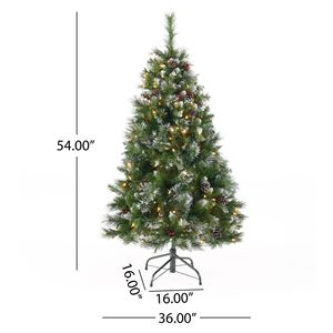 Albero di Natale Artificiale Glitterato da 1,37 m con 200 Luci e 407 Rami Decorati con Bacche Rosse e Pigne - Product Image 4