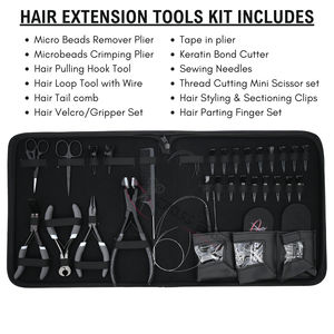 Kit de pinces professionnelles noires pour extensions capillaires avec pinces de pose et d'ouverture de micro-anneaux, coupe-fil et accessoires de sectionnement - Product Image 2