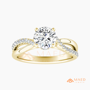 Anillo de Compromiso de Moissanita con Corte Redondo, Chapado en Oro, Diseño Cruzado Infinito con Banda Pavé, Anillo de Boda, Joyería de Lujo - Product Image 5