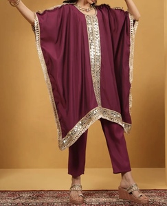Women's Ethnic Indian/Pakistani Style <b>Kaftan</b> Set with Batwing Sleeves Regular Fit Polyester Material for Party & Wedding Wear - Product Image 6