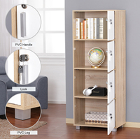 Armoire de rangement moderne minimaliste à 4 niveaux avec serrures et pieds pour salon ou usage scolaire, modèle 4DLF (Chêne Sonoma clair + Blanc)