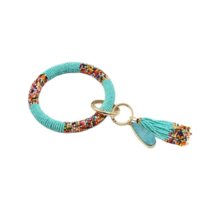 Boho Chic Beaded <b>Keychain</b> Handcrafted Artisan Leather Strap Intricate Butterfly Design Durable Beaded Embroidery Work Bag Charm - Product Image 5
