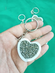 Selenite Pyrite Heart Keychain Wealth Abundance Cleansing Energy Crystal Stone Portable Talisman Protection Key Ring - Product Image 2