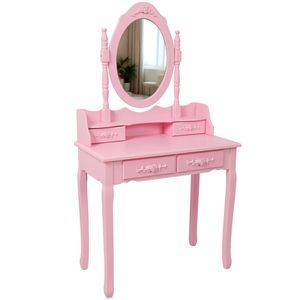 Princess <b>Pink</b> Wooden Makeup Vanity <b>Table</b> Set 4 Drawer Girls Bedroom <b>Dressing</b> with Mirror Cushioned Stool for <b>Dressing</b> Relaxing - Product Image 5