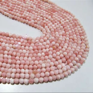 ลูกปัดโอปอลสีชมพูธรรมชาติทรงกลมเรียบเนียน ขนาด 5-6 มม. ยาว 13 นิ้ว - Product Image 1
