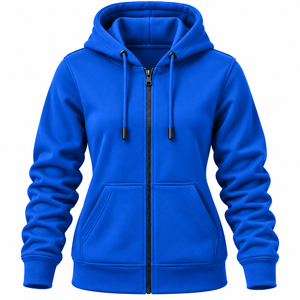Sudadera con capucha de algodón polar verde liso para mujer, con cremallera, manga larga, bolsillo canguro y cordón frontal, antiencogimiento - Product Image 5